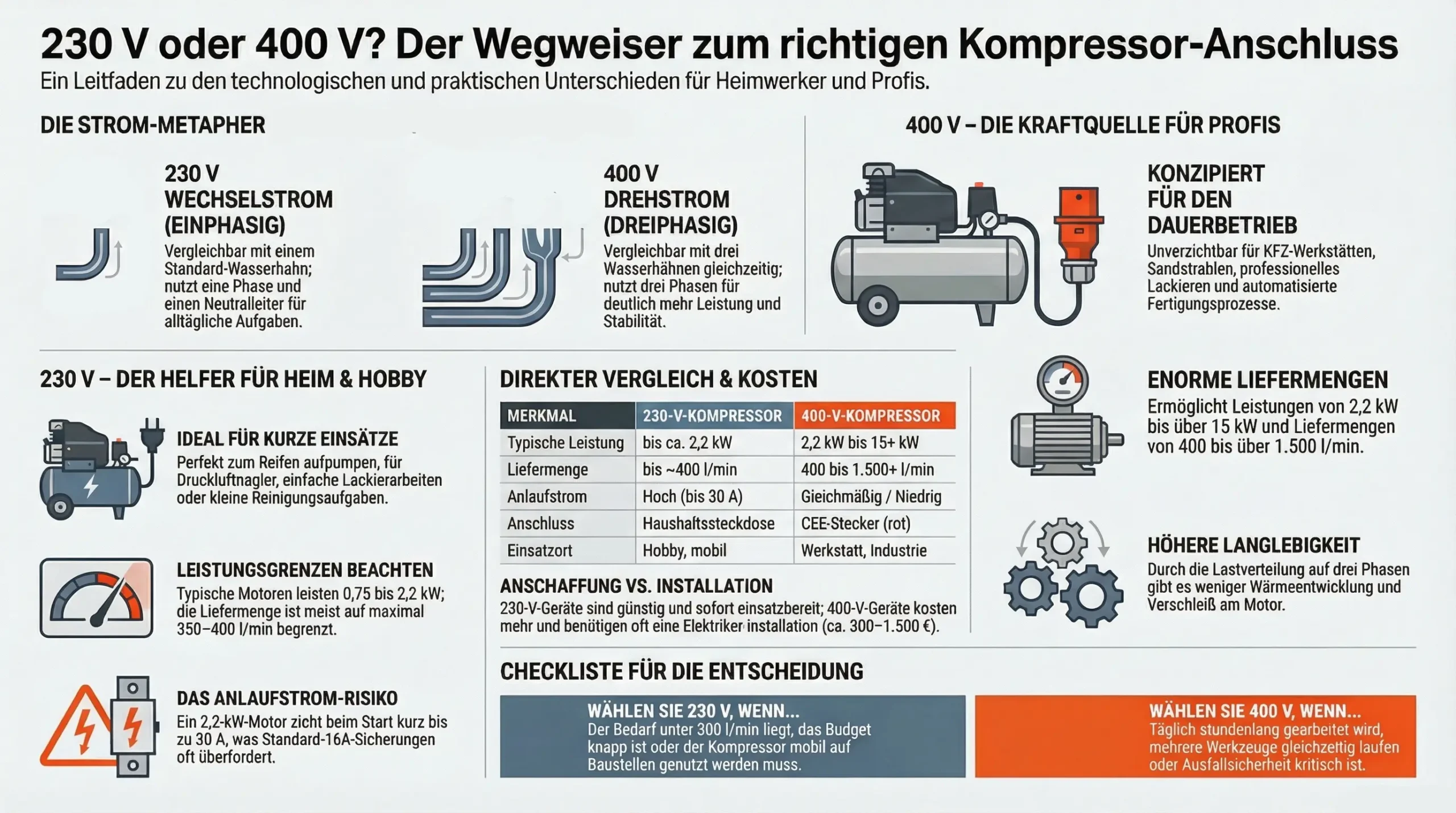 230v oder 400v Druckluft Kompressor