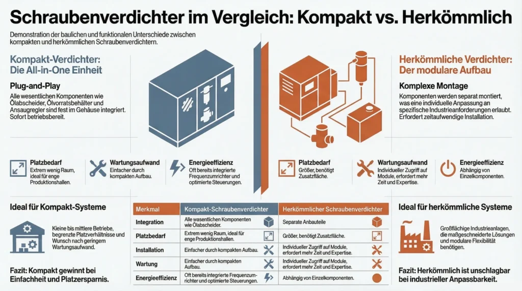 Schraubenverdichter im Vergleich Kompakt vs. herkömmlich